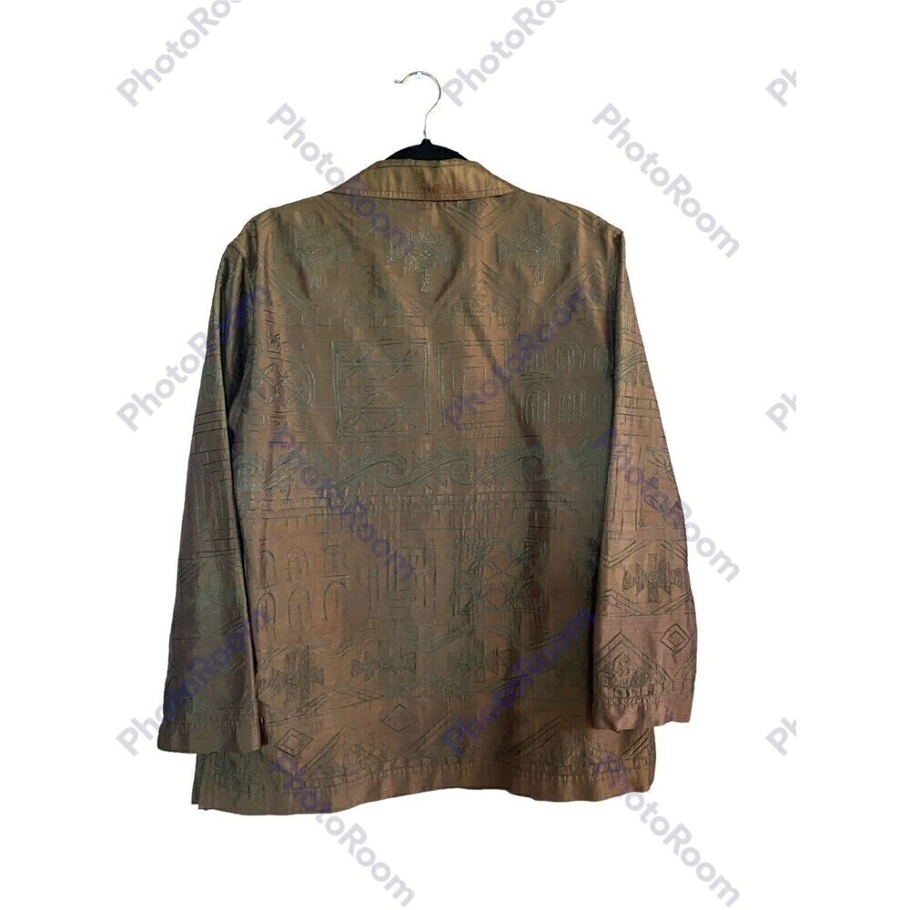 Chico’s women's sz 1 (M/8) brown embroidered 100% silk long sleeve bolero jacket - Picture 2 of 4